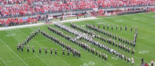 Marching band performing at halftime